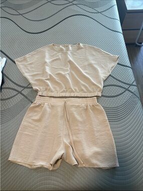 SHEIN Beige Two-Piece Crop Top and Shorts Set